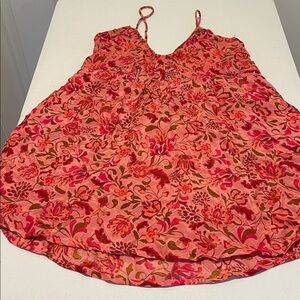 Y2K Free People Boho Floral Frenzy Style Mini Dress Red Pink Tie Back Dress L